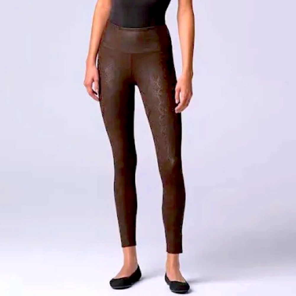 NEW Simply Vera M Faux Leather Live-In snakeskin print brown black leggings